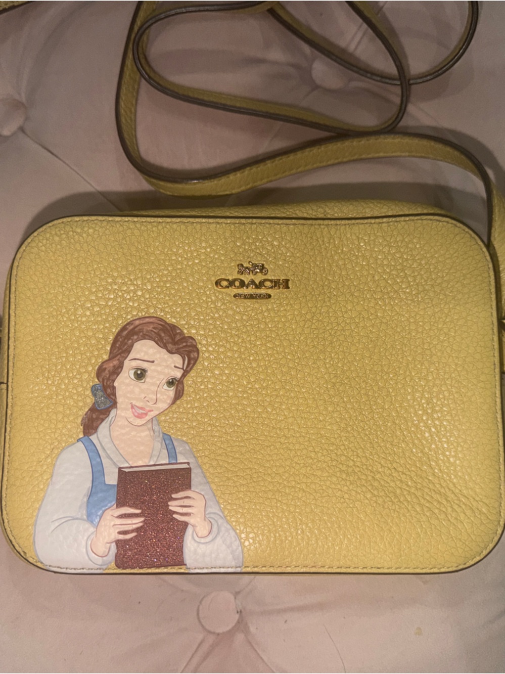 Coach Yellow Pebbled Leather Crossbody with Belle Motif